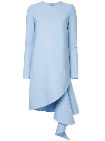 Shop Oscar De La Renta Long Sleeve Asymmetric Dress In Blue