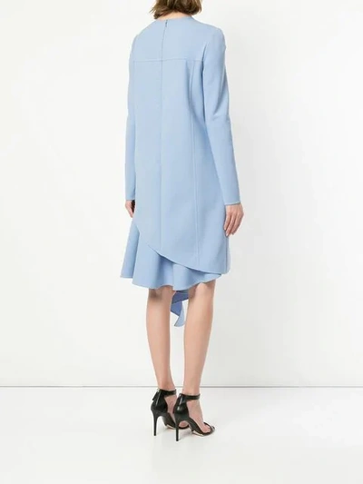 Shop Oscar De La Renta Long Sleeve Asymmetric Dress In Blue