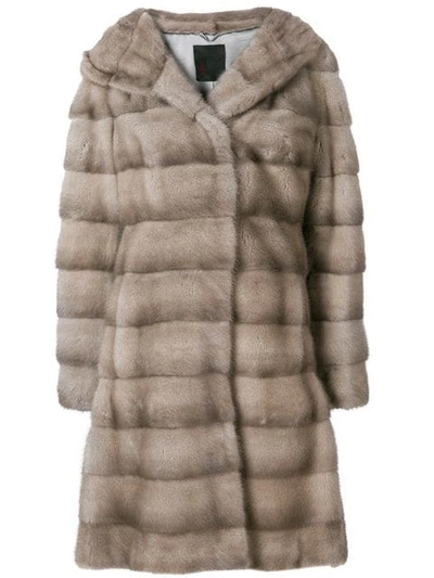 Shop Liska Valencia Hooded Fur Coat In Neutrals