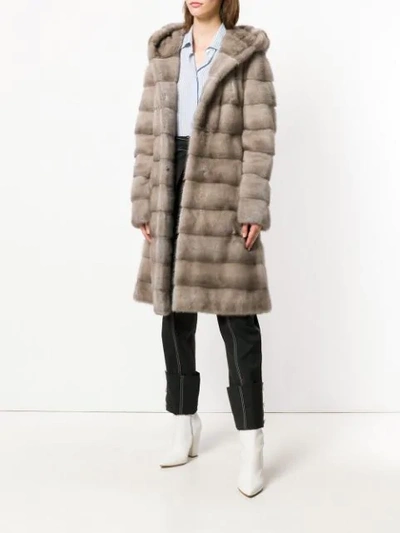 Shop Liska Valencia Hooded Fur Coat In Neutrals