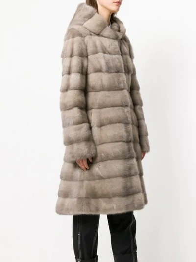 Shop Liska Valencia Hooded Fur Coat In Neutrals