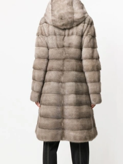Shop Liska Valencia Hooded Fur Coat In Neutrals