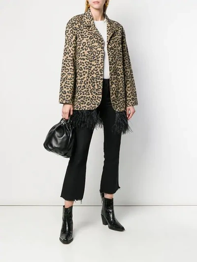 Simonetta Ravizza Feather Trim Leopard Print Coat - Neutrals In Neutrals