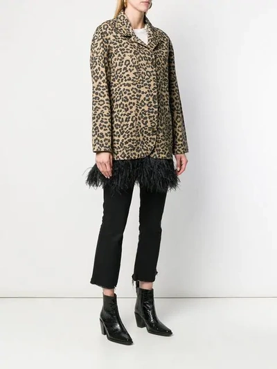 Simonetta Ravizza Feather Trim Leopard Print Coat - Neutrals In Neutrals