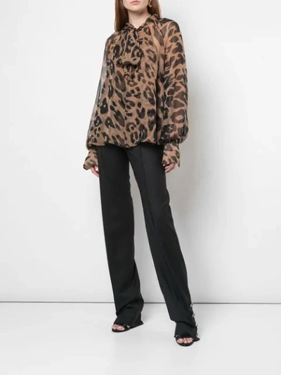 Shop Oscar De La Renta Leopard Print Blouse In Camel