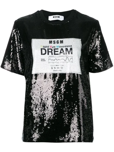 Shop Msgm Sequin Dream Logo T-shirt In Black
