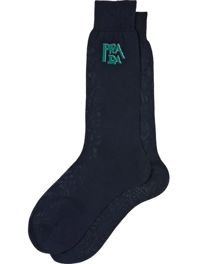 Shop Prada Lisle Cotton Socks In F0124 Navy Blue