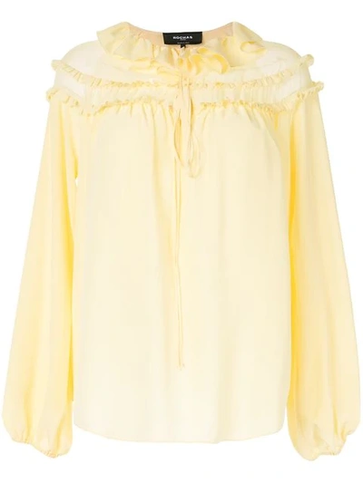 Shop Rochas Ruffled Neck Blouse In Yellow