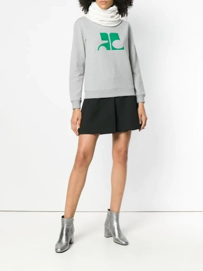 Shop Courrèges Logo Print Sweatshirt In Grey