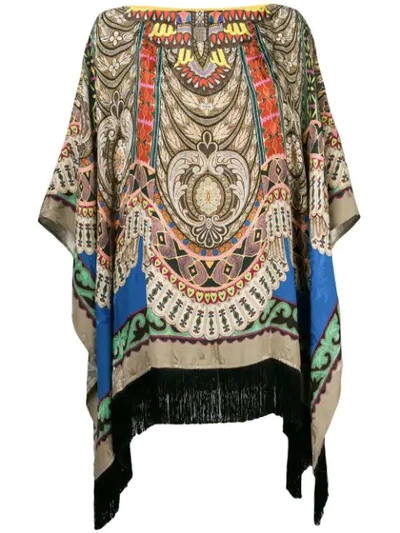 Shop Etro Fringed Printed Poncho In Brown