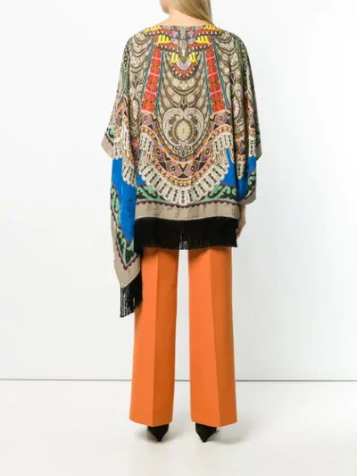 Shop Etro Fringed Printed Poncho In Brown