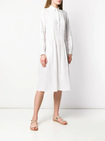 Shop Aspesi Pleated Bib Shirt Dress - White