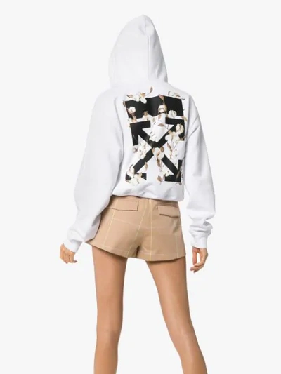 Shop Off-white Arrow Motif Cropped Hooded Cotton Jumper In White