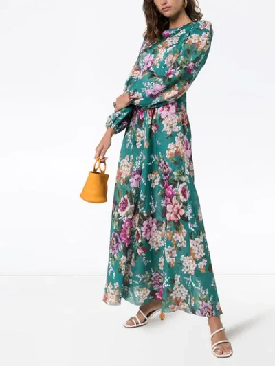 Shop Zimmermann Allia Floral Print Midi Dress In Emerald Floral