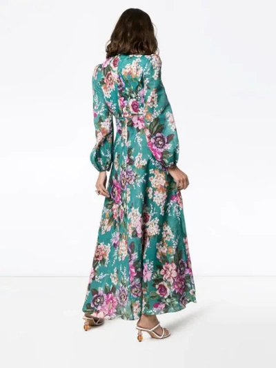 Shop Zimmermann Allia Floral Print Midi Dress In Emerald Floral