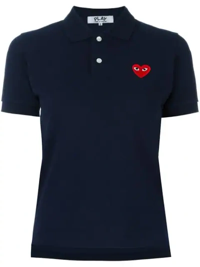 Shop Comme Des Garçons Play Logo Patch Polo Shirt In Navy