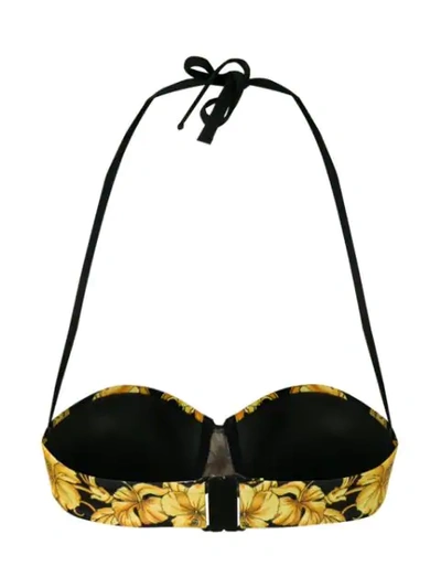 Shop Versace Hibiscus Print Bikini Top In Yellow