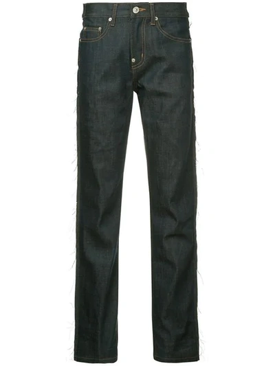 Shop Pushbutton Panelled Faux Leather Straight Jeans In Blue