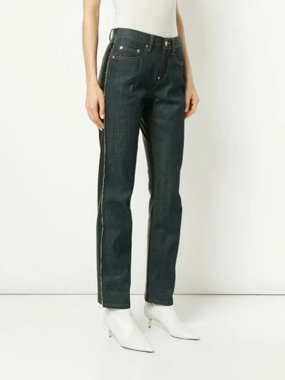Shop Pushbutton Panelled Faux Leather Straight Jeans In Blue