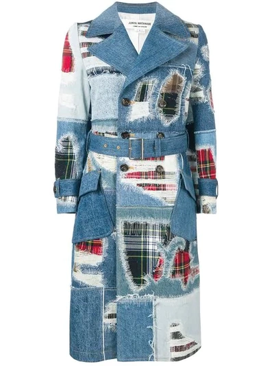 Shop Junya Watanabe Denim Patchwork Coat In Blue