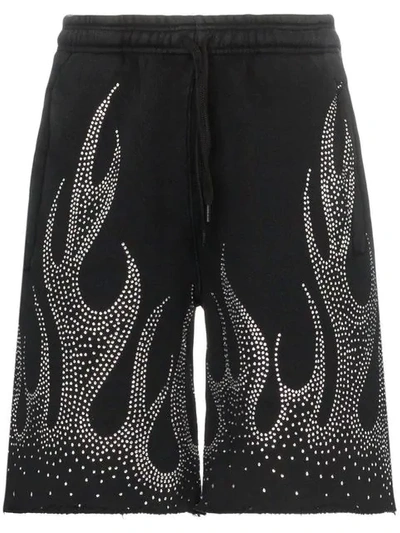 Shop Filles À Papa Crystal-embellished Flame Motif Cotton Shorts In Black