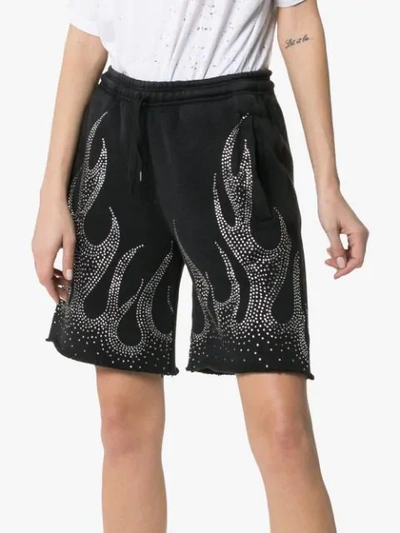 Shop Filles À Papa Crystal-embellished Flame Motif Cotton Shorts In Black