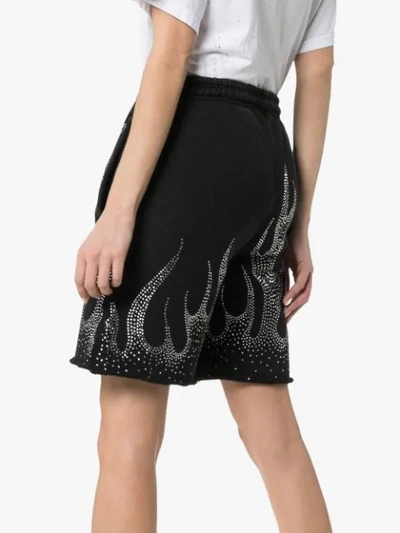 Shop Filles À Papa Crystal-embellished Flame Motif Cotton Shorts In Black