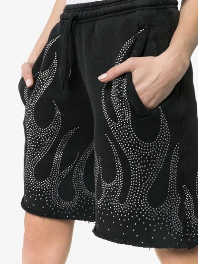Shop Filles À Papa Crystal-embellished Flame Motif Cotton Shorts In Black