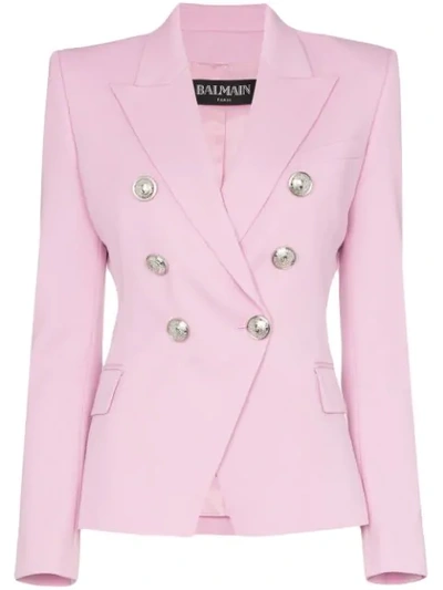 Shop Balmain Double-breasted Blazer Jacket In Pink