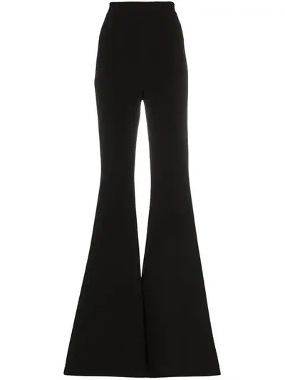 Shop Balmain High-waisted Flared Silk-crepe Trousers In Black