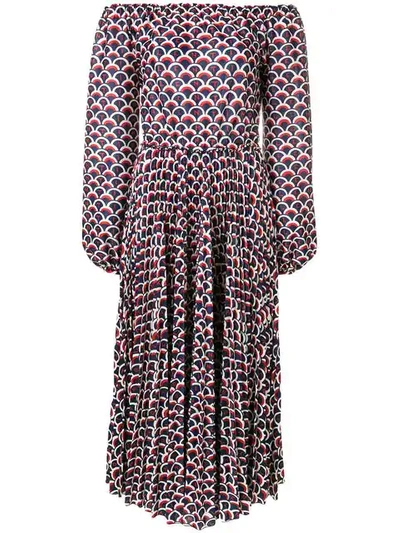 Shop Valentino Retro Print Logo Dress In Blue