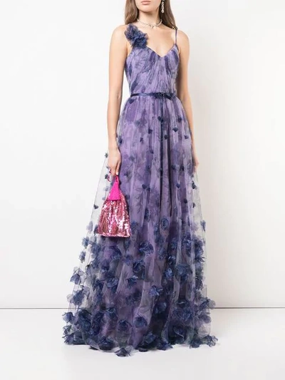 Shop Marchesa Notte Floral Tulle Gown In Lilac