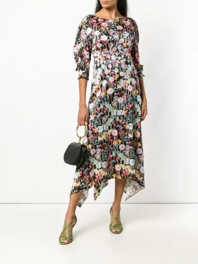 Shop Peter Pilotto Floral Boatneck Dress In Black