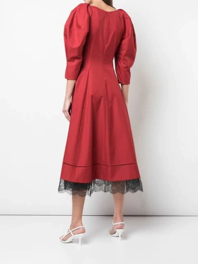 Shop Khaite Puff Sleeve Lace Hem Dress In Red