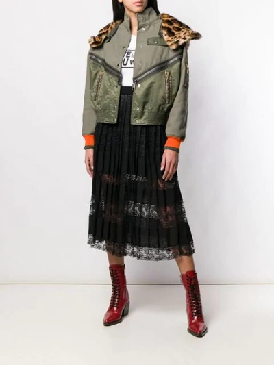 Shop Dolce & Gabbana Leopard Print Panelled Bomber Jacket In Green