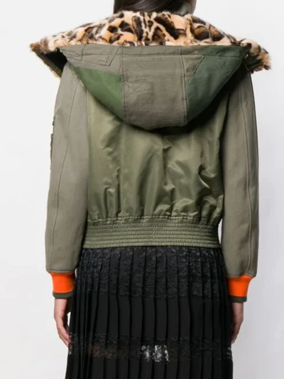 Shop Dolce & Gabbana Leopard Print Panelled Bomber Jacket In Green
