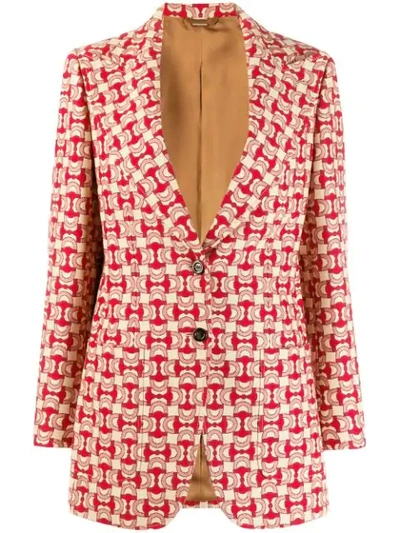 Shop Gucci Horsebit Jacquard Blazer In Red