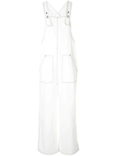 Shop Sjyp Wide Leg Denim Overall In White