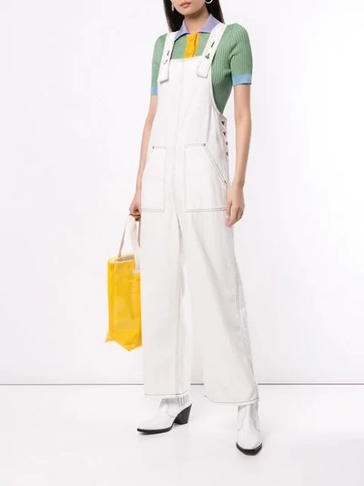 Shop Sjyp Wide Leg Denim Overall In White