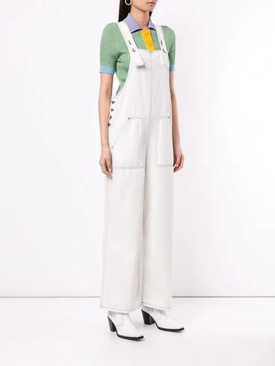 Shop Sjyp Wide Leg Denim Overall In White
