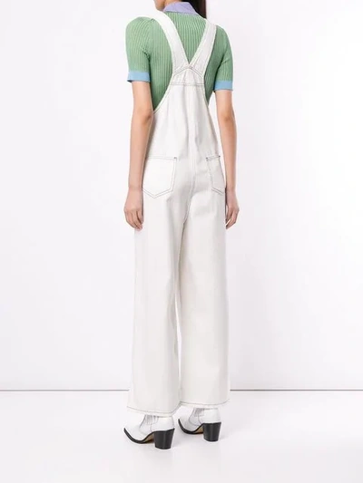 Shop Sjyp Wide Leg Denim Overall In White