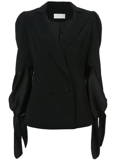 Shop Christian Siriano Panneled Tie Sleeve Blazer In Black