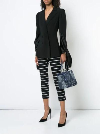 Shop Christian Siriano Panneled Tie Sleeve Blazer In Black