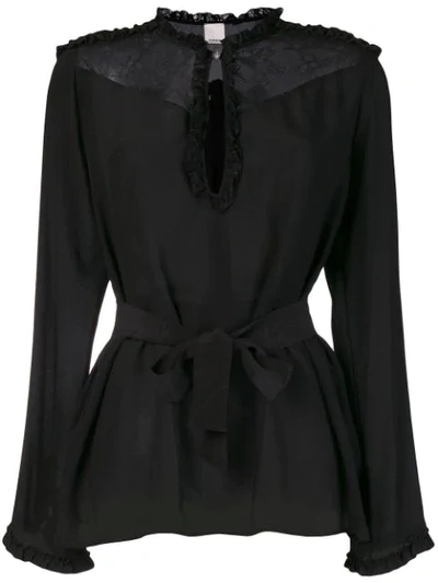 Shop Pinko Lace Panel Blouse In Black