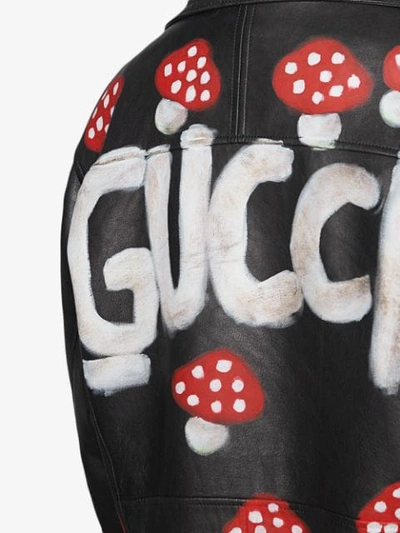 Shop Gucci Leather Jacket With  Mushrooms In Black
