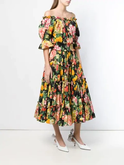 Shop Dolce & Gabbana Floral Print Flared Dress - Black