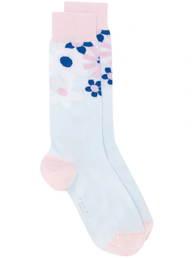 Shop Marni Floral Socks In Blue