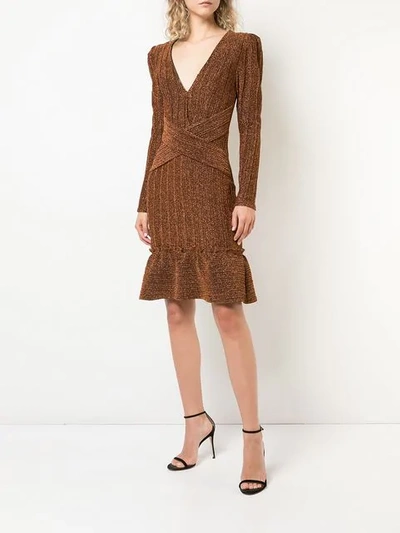 Shop Patbo Long Sleeve Lurex Dress In Brown