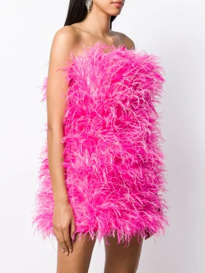 Attico Strapless Bead And Feather-embellished Cotton Mini Dress In Pink