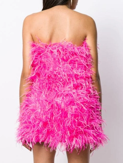 Attico Strapless Bead And Feather-embellished Cotton Mini Dress In Pink